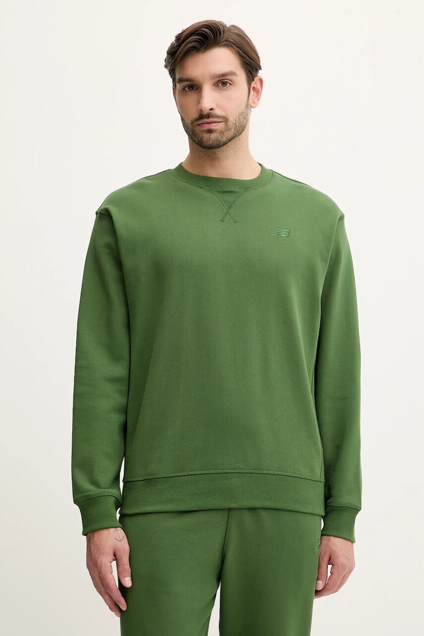 Bavlnená mikina New Balance zelená farba, MT41506DAE