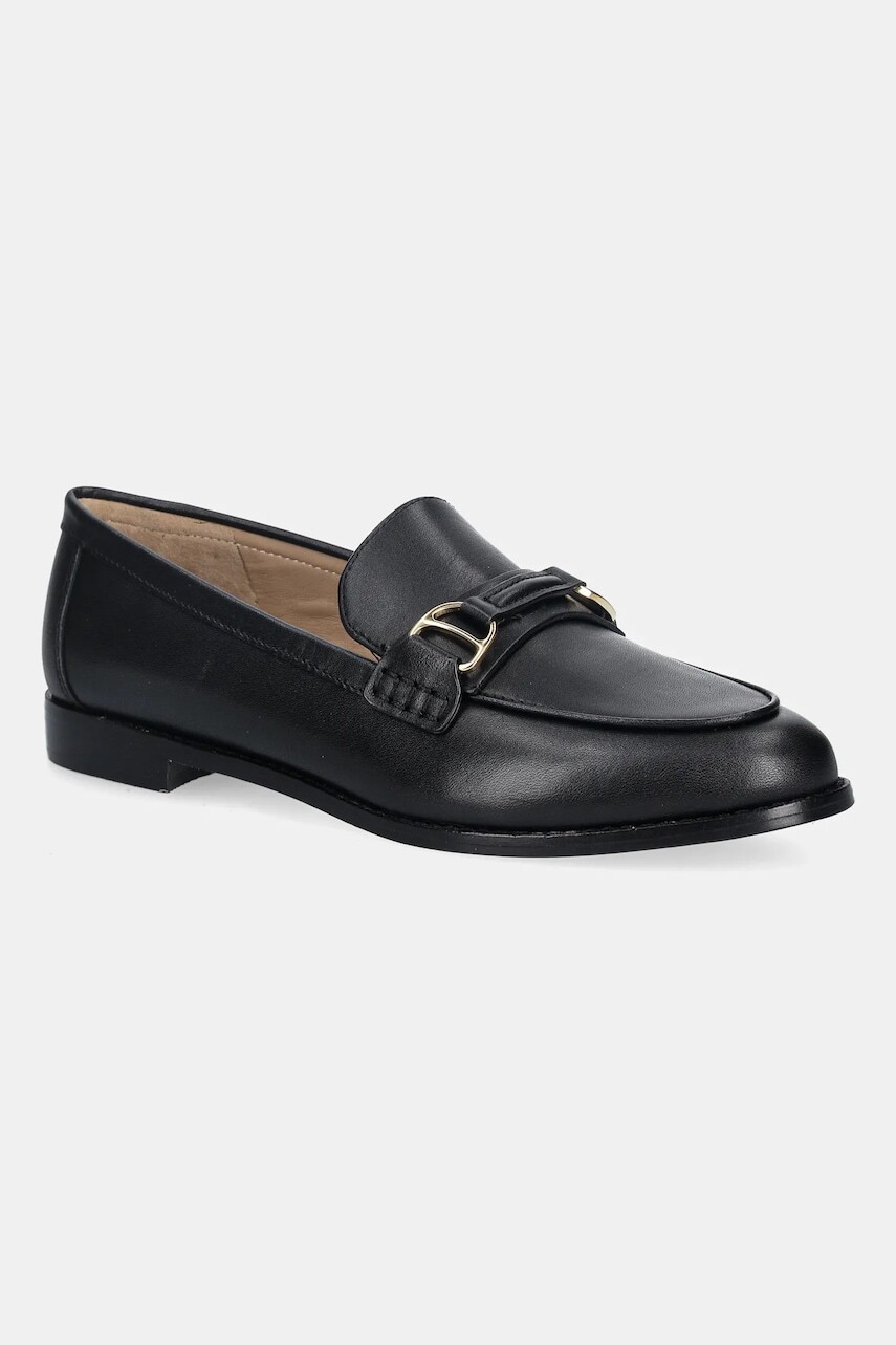 Kožené mokasíny Lauren Ralph Lauren Tasha Loafer čierna farba, na plochom podpätku, 802P02121001