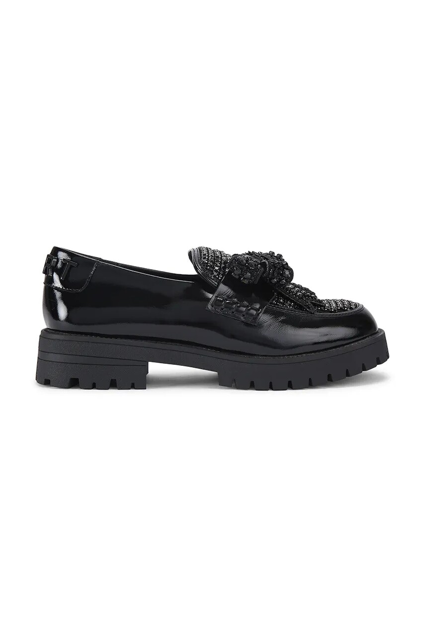 Kožené mokasíny Kurt Geiger London Bow Crystal Loafer čierna farba, na plochom podpätku, 5388400109