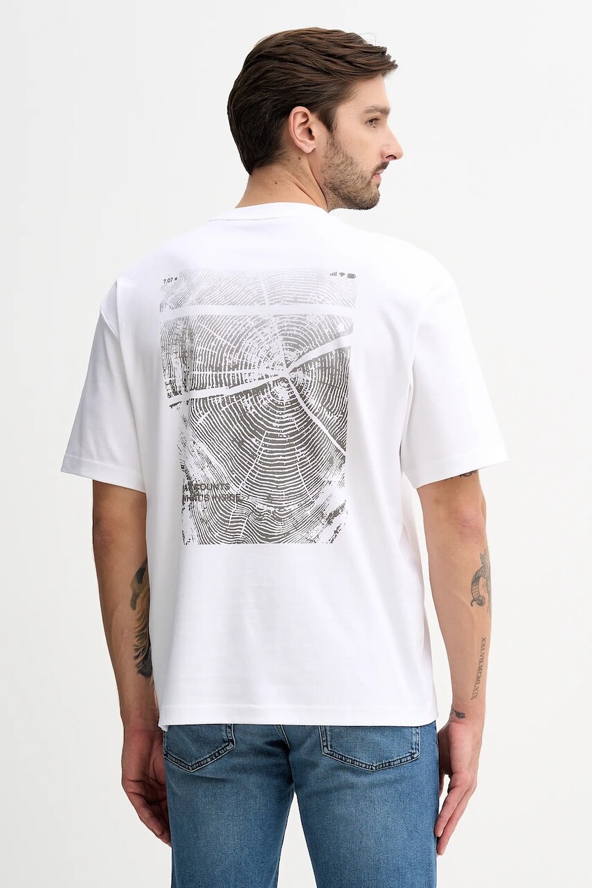 Bavlnené tričko BOSS Orange pánske, biela farba, s potlačou, 50556032