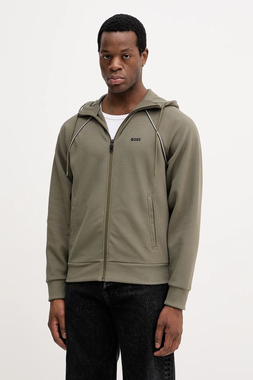 Mikina BOSS Green zelená farba, s kapucňou, jednofarebná, 50553575