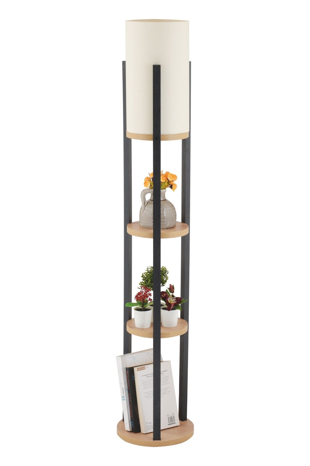 Stojací lampa Nora II černá/přírodní dub