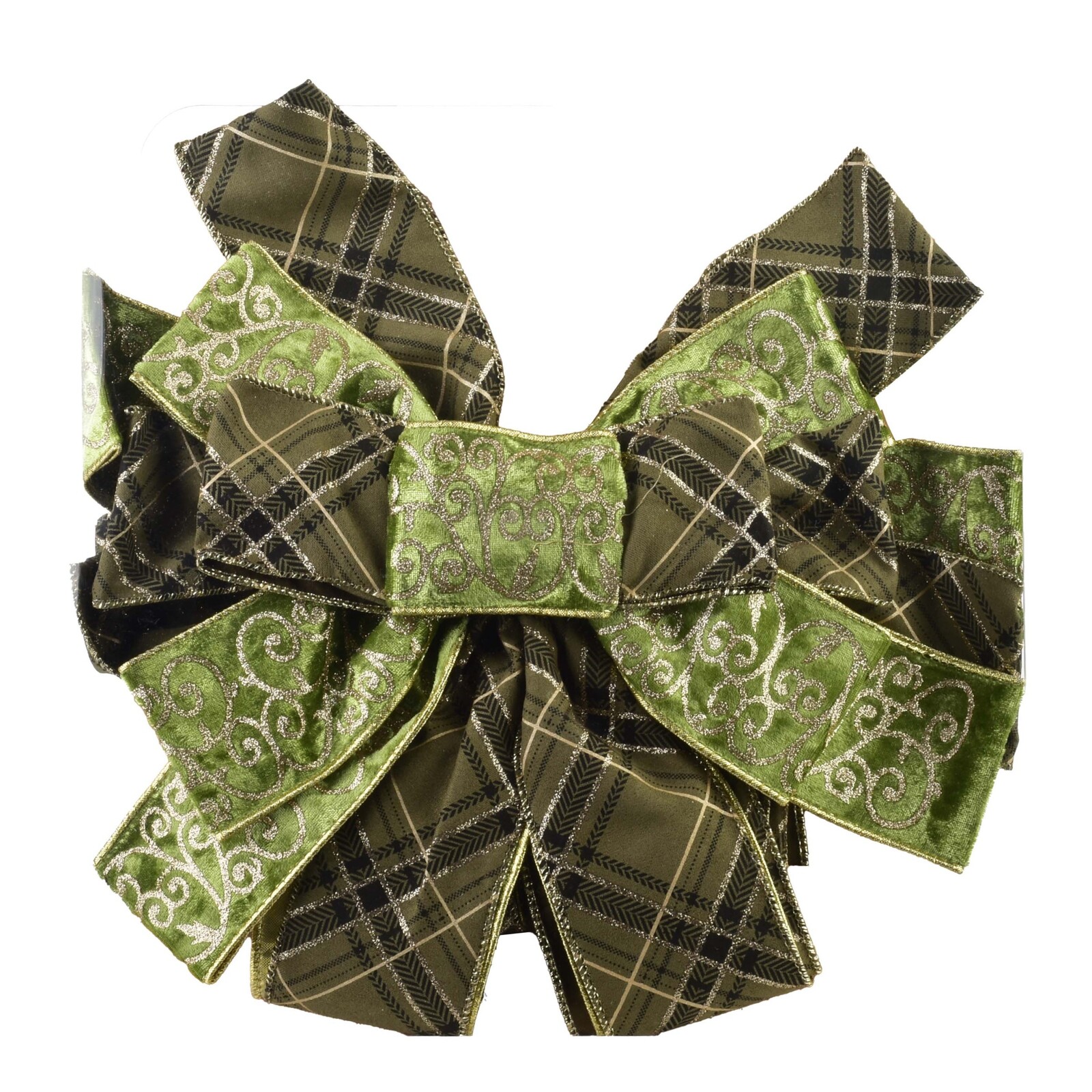 Vánoční dekorativní mašle Santa Lila 32x130 cm zelená s kostkovaným vzorem