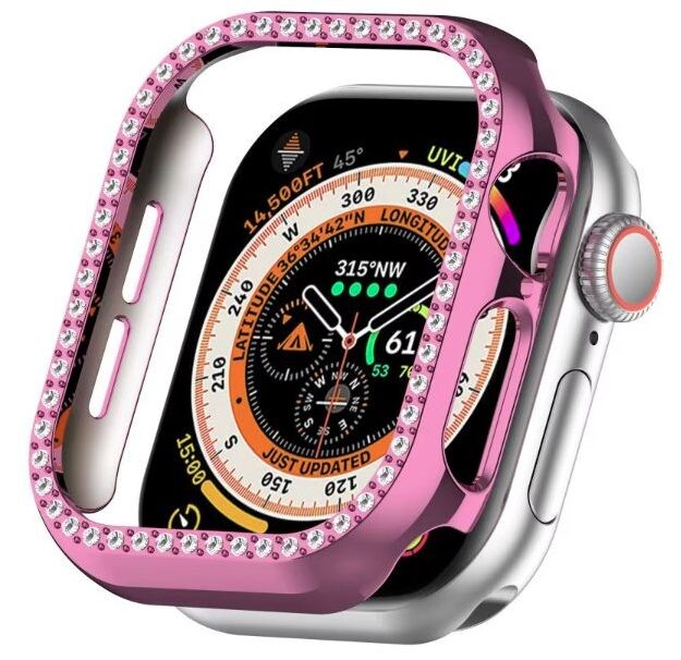 Ochranný rámček s kamienkami pre Apple Watch 10, 42 mm - Ružový