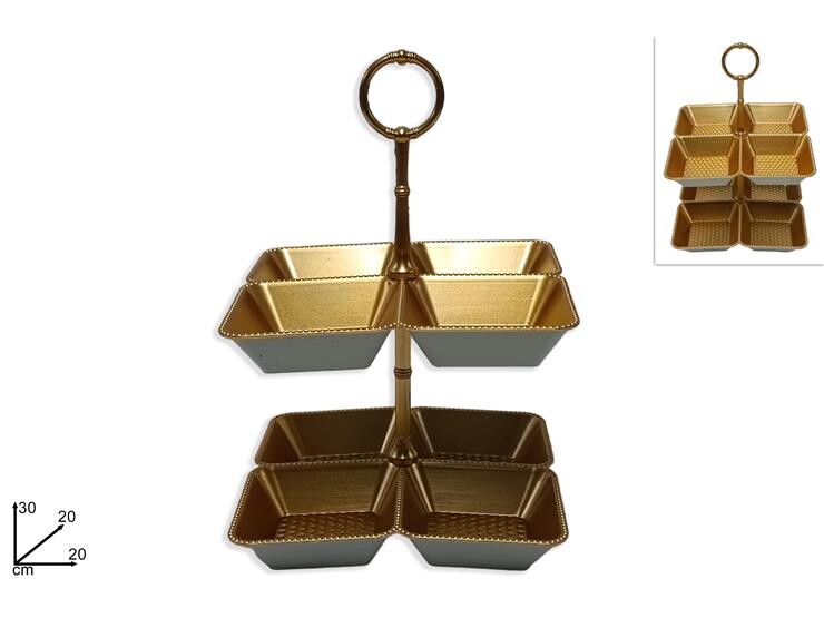 MAKRO - Etažérka 2 poschodová misky zlatá