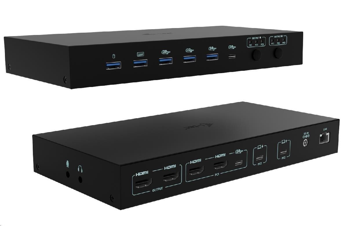 i-tec USB-C KVM Docking station pre 3 Hosts, Dual Display, Power Delivery 1x 92W/2x 65W