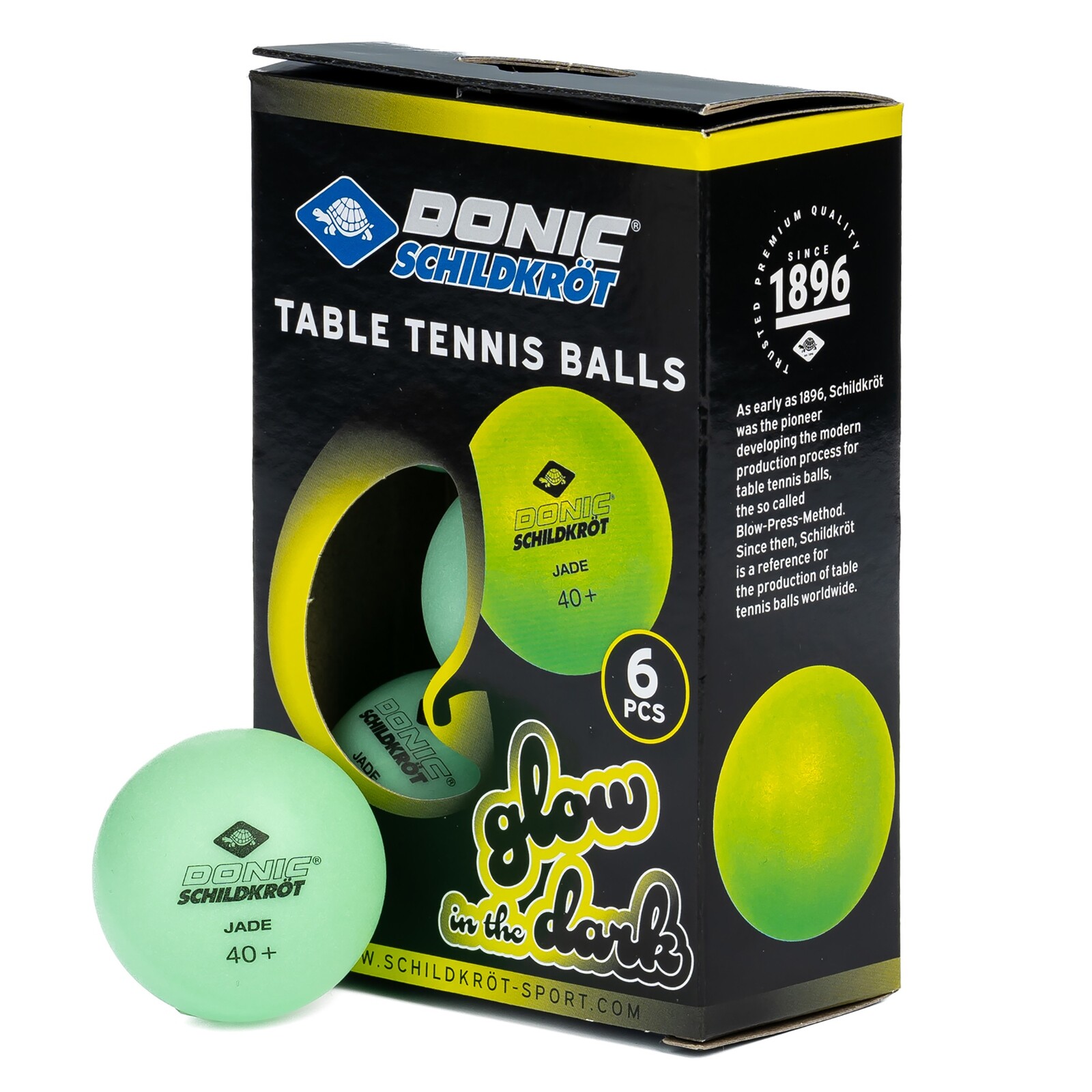 Loptičky na stolný tenis SCHILDKROT Glow in the Dark Poly 40+ 6ks