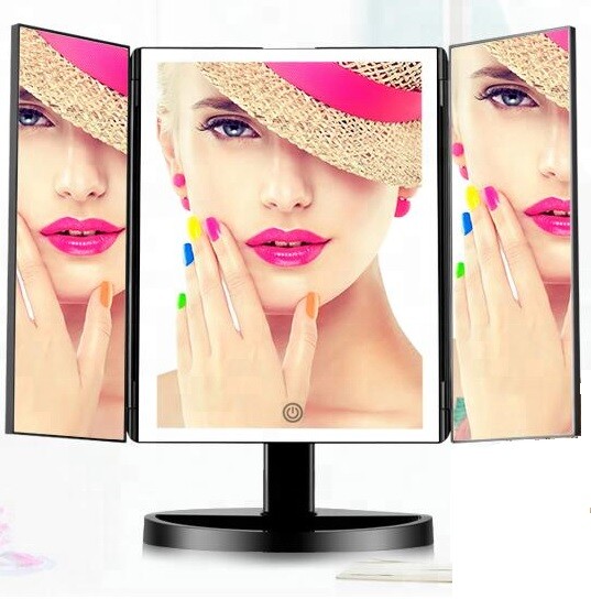 Bezdoteku Trípanelové kozmetické make-up zrkadlo s led osvetlením veľké čierné