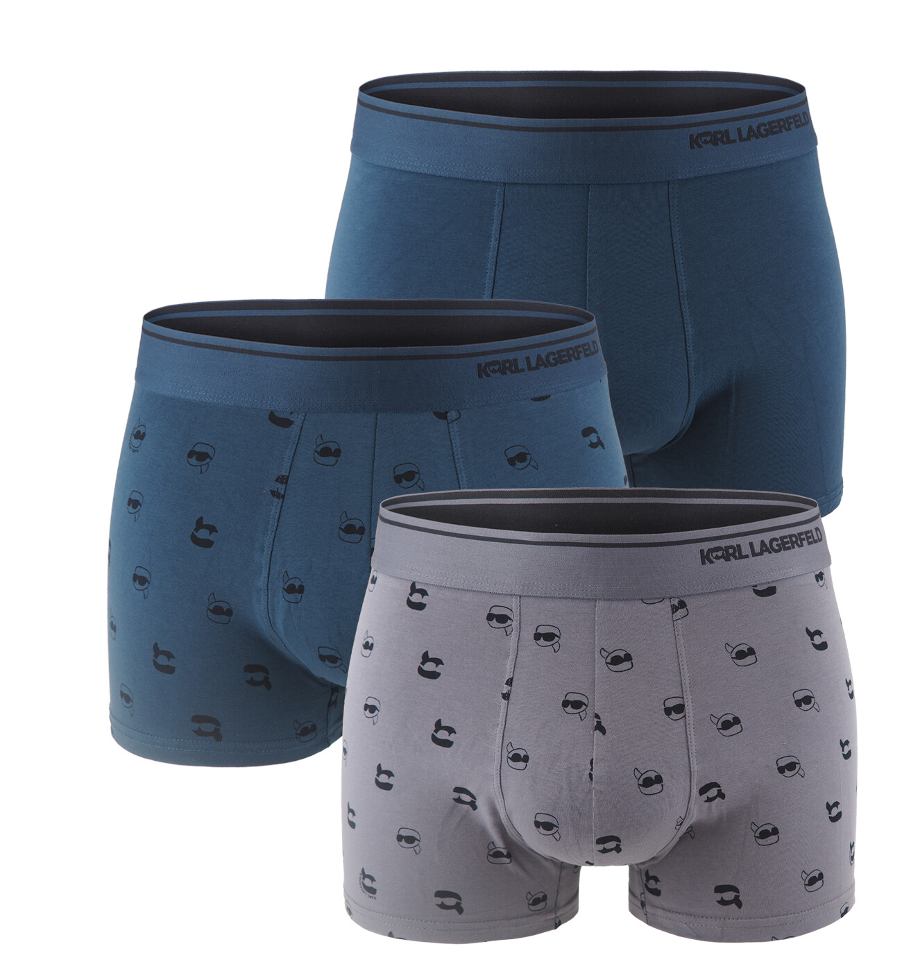 KARL LAGERFELD - boxerky 3PACK organic cotton Ikon mini KARL excalibur & navy color