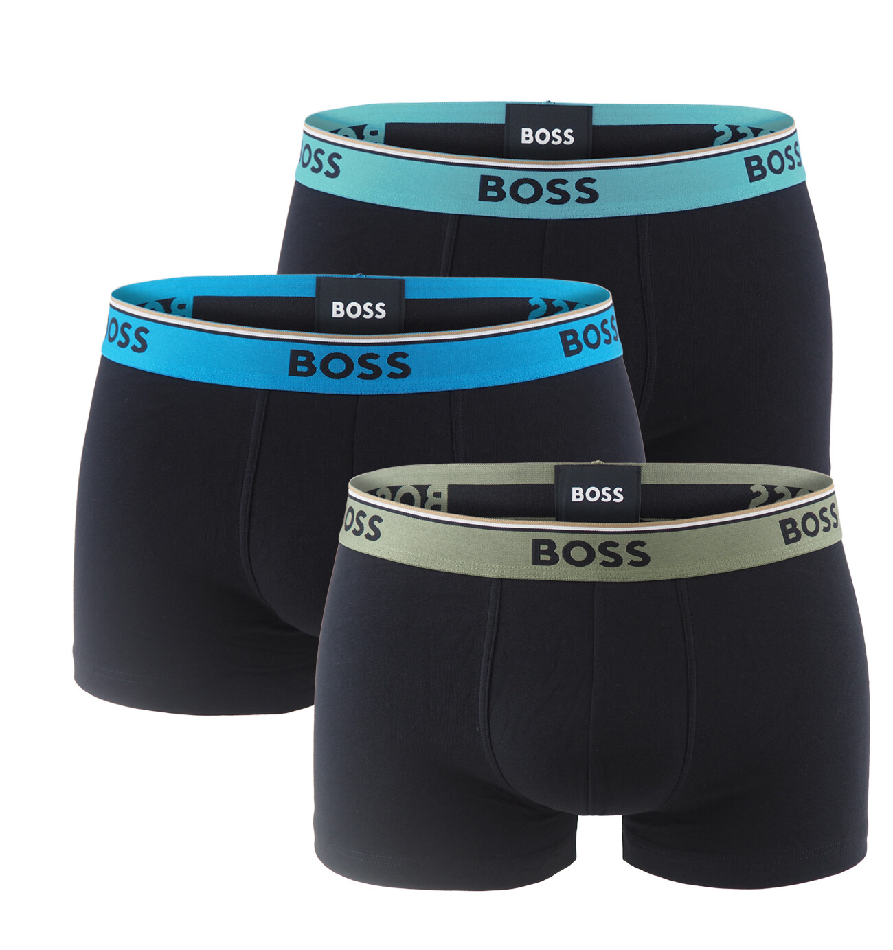 BOSS - boxerky 3PACK Power cotton stretch black / modern petrol & blue waist