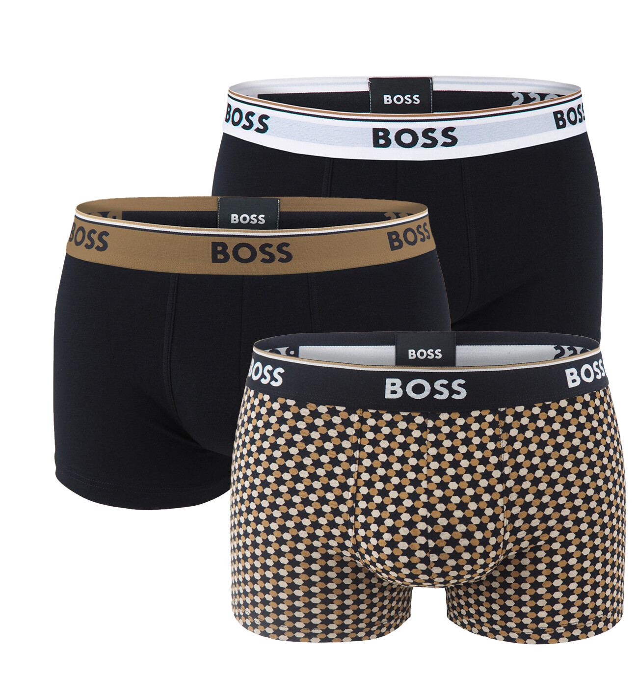 BOSS - boxerky 3PACK Power cotton stretch black & modern motion