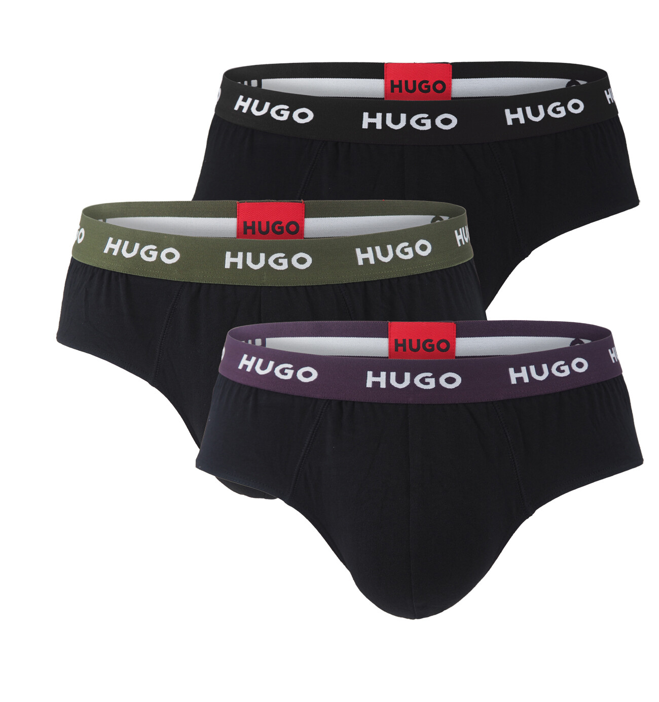 HUGO - slipy 3PACK cotton stretch black / modern dark color waist