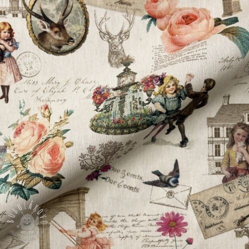 Dekoračná látka premium Linenlook Poetry Romantic Scene digital print