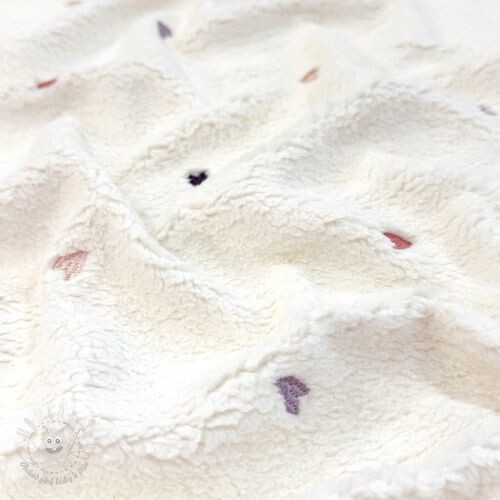 Kabátovina TEDDY EMBROIDERY Hearts ecru
