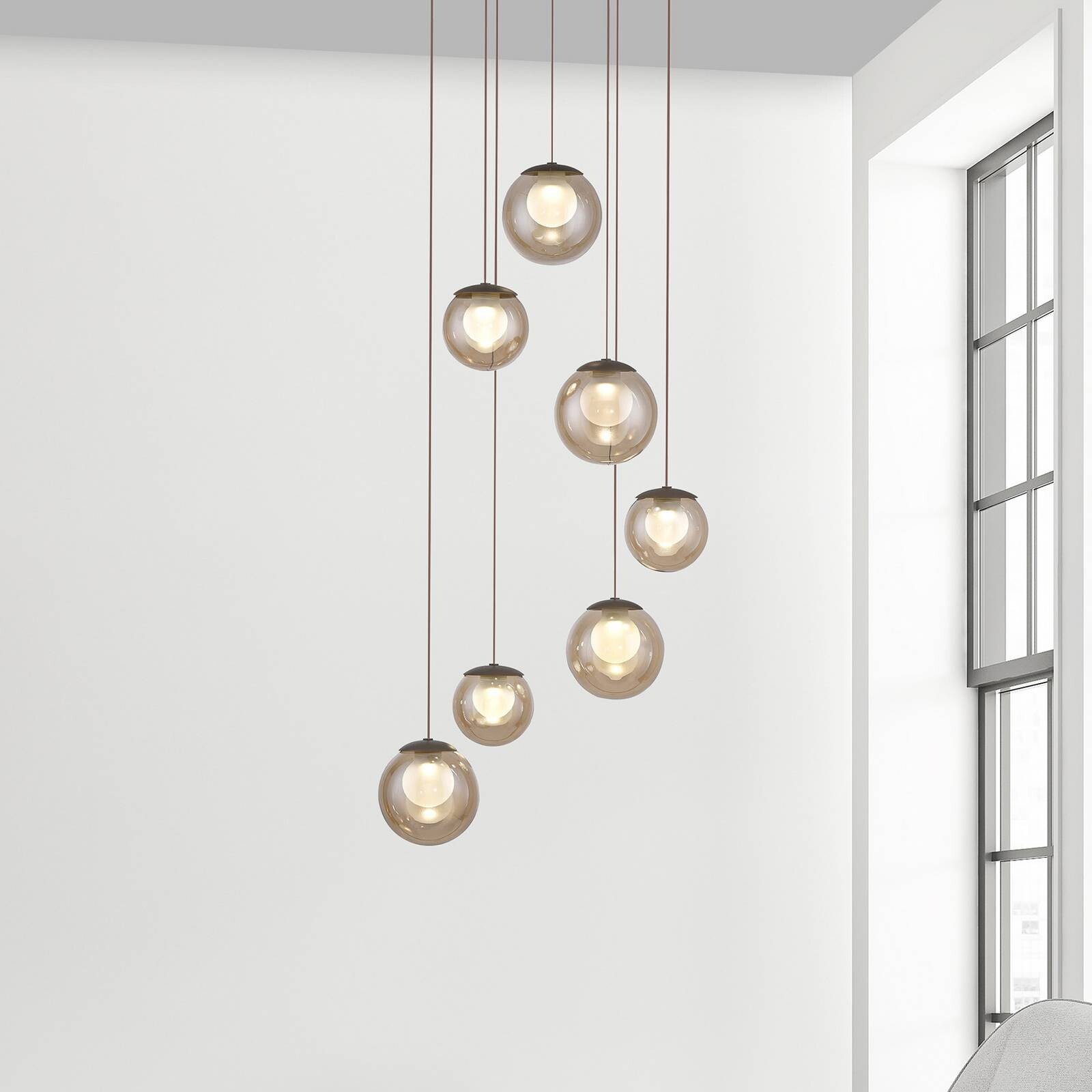 PURE LED závesné svietidlo Popup, bronzová/jantárová Ø 40 cm, 7-pl.