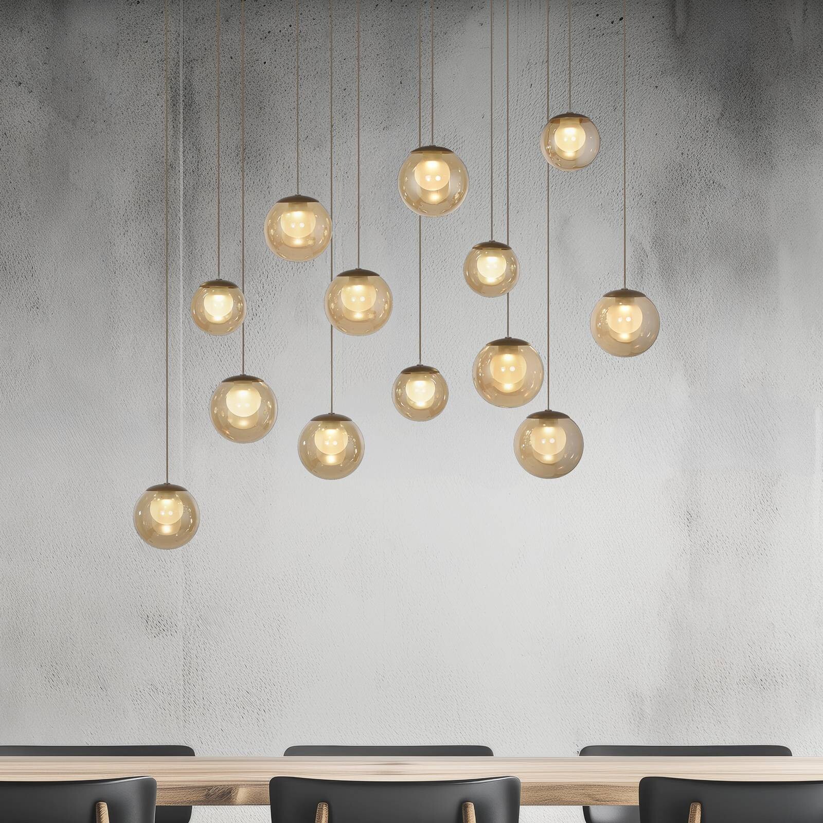 PURE LED závesné svietidlo Popup, bronzová/jantárová, dĺžka 100 cm, 13-ramenná.