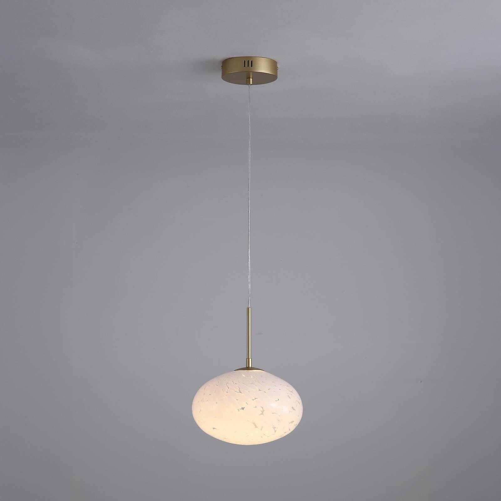 LED závesné svietidlo Confetti, Ø 25 cm, zlatá/biela, sklo