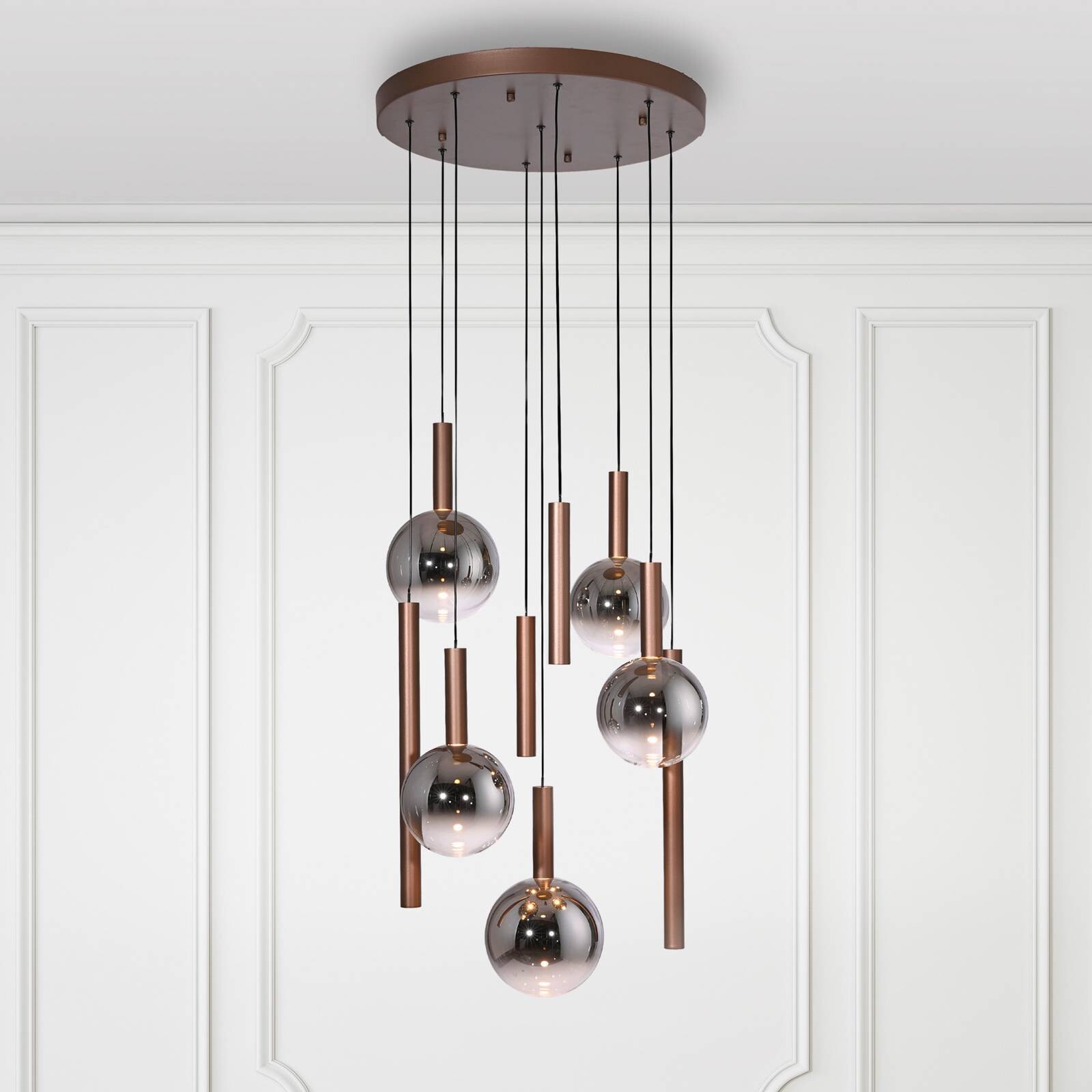 Paul Neuhaus LED závesné svietidlo Bowl, Ø 63 cm, hnedá/sivá