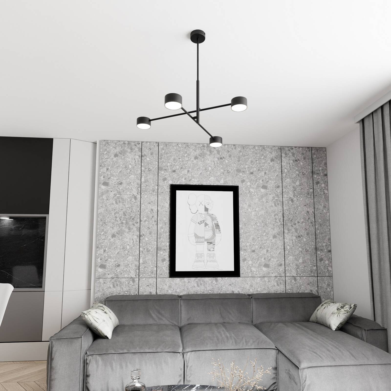 Závesné svietidlo Natsu, dĺžka 64 cm, kov, 4-pl.