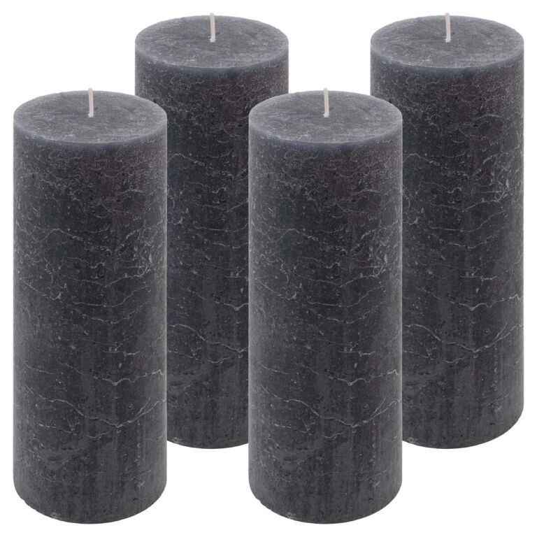 Antracit parafínová sviečka rustikálna 20 cm,90 h, sada 4 ks