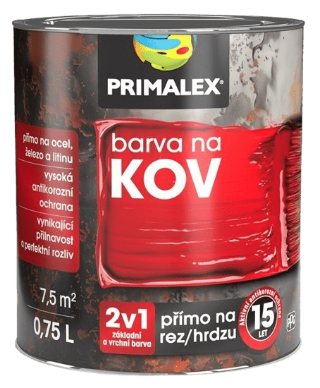 PRIMALEX 2v1 - Základná a vrchná farba na kov v jednom (RAL 3009 - hrdzavá červená, 2,5 L)