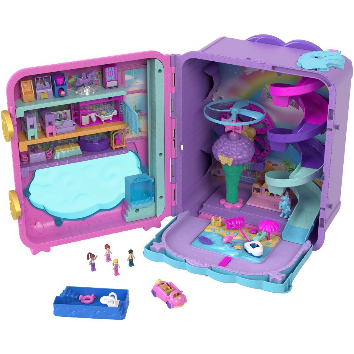 Polly Pocket Prázdninové letovisko v kufríku, 4 pidi bábiky, doplnky HKV43
