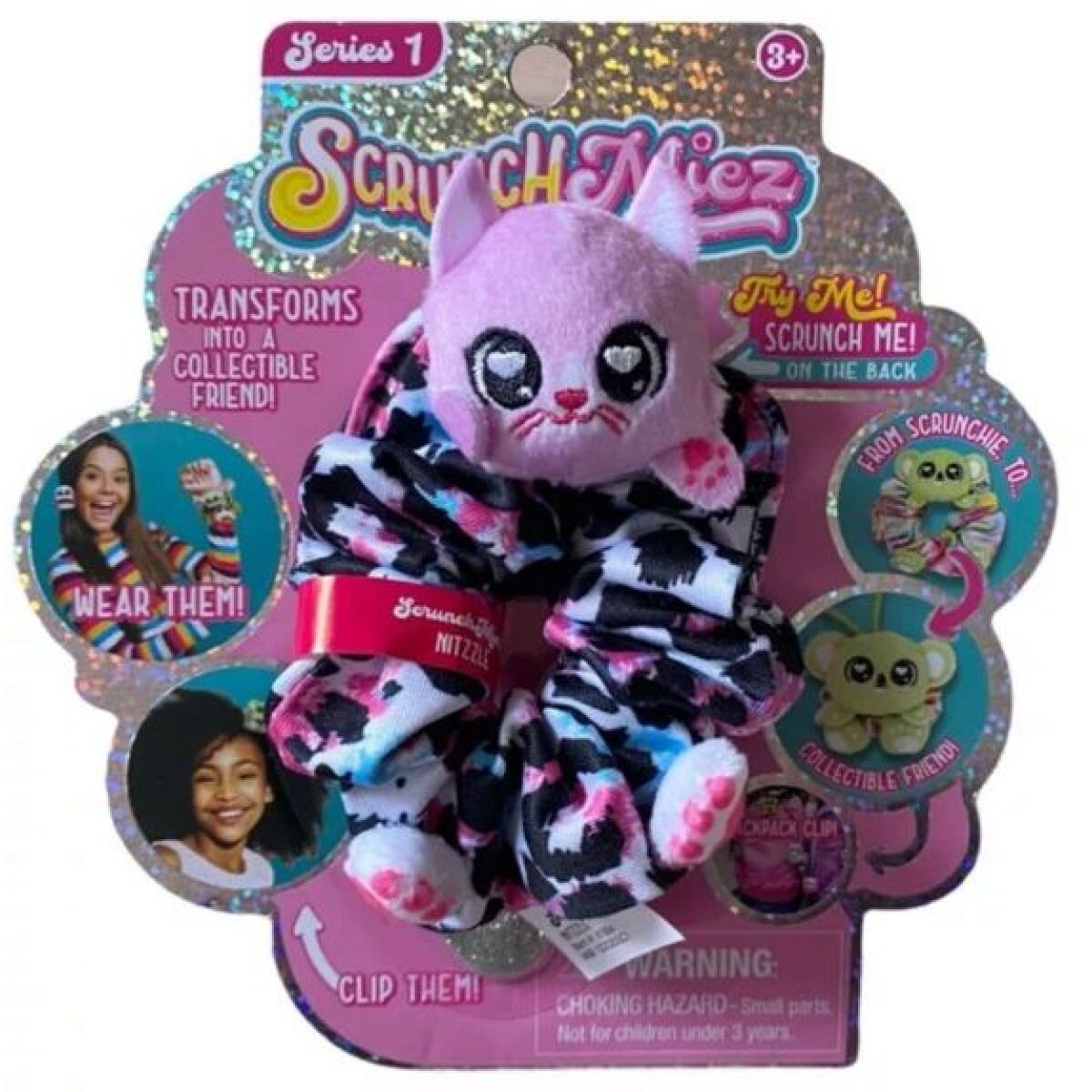 Alltoys Plyšová trblietavá gumička a zvieratko 2v1 ScrunchMiez