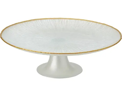 Podnos na tortu a cukrovinky Dia 28x9,4 cm, biela/zlatá%