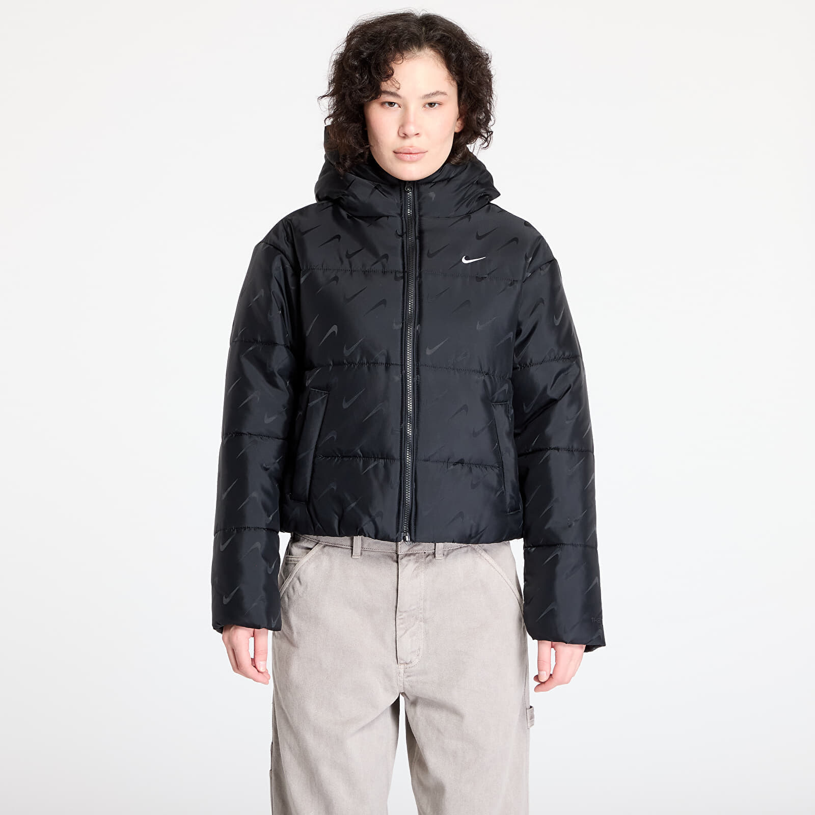 Bunda Nike Sportswear Classic Women's Loose Therma-FIT Puffer Jacket Black/ White XXL