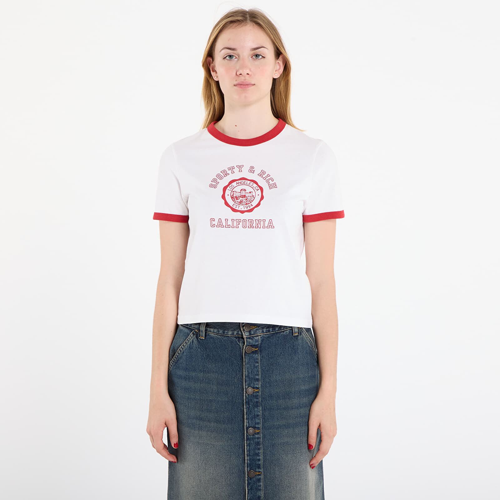 Tričko Sporty & Rich California Emblem Ringer Tee White/ Ruby S