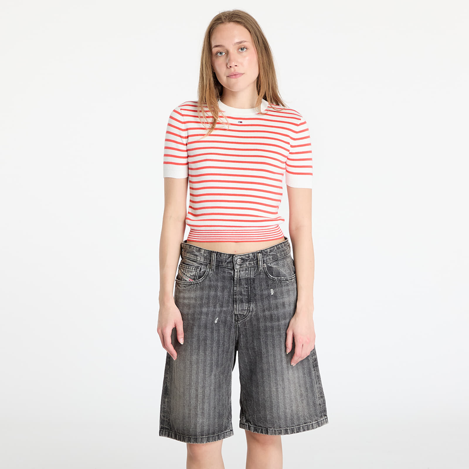 Sveter Tommy Jeans Essential Shortsleeve Sweater Red L