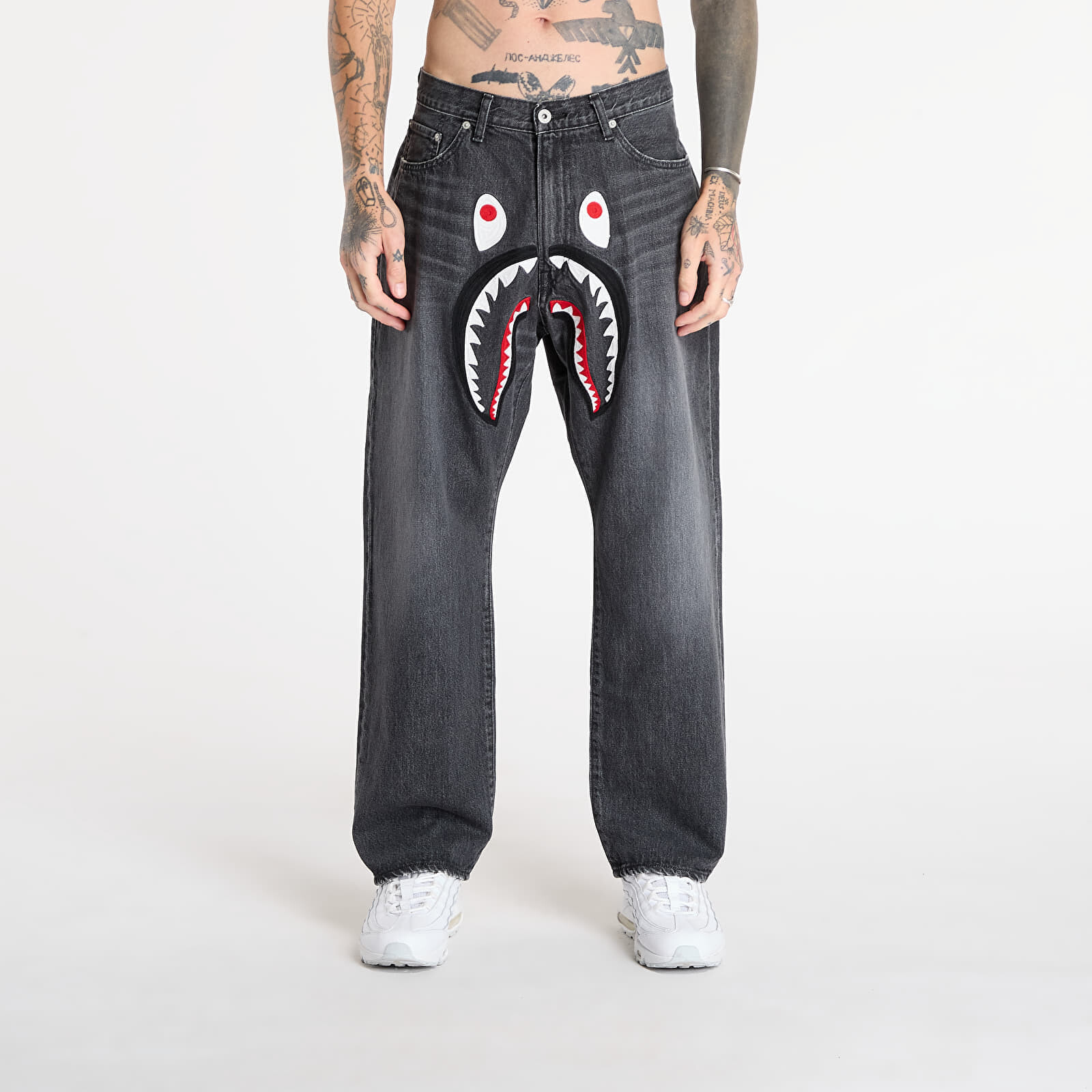 Džínsy A BATHING APE Shark Loose Fit 13 Oz Denim Pants UNISEX Black XXL