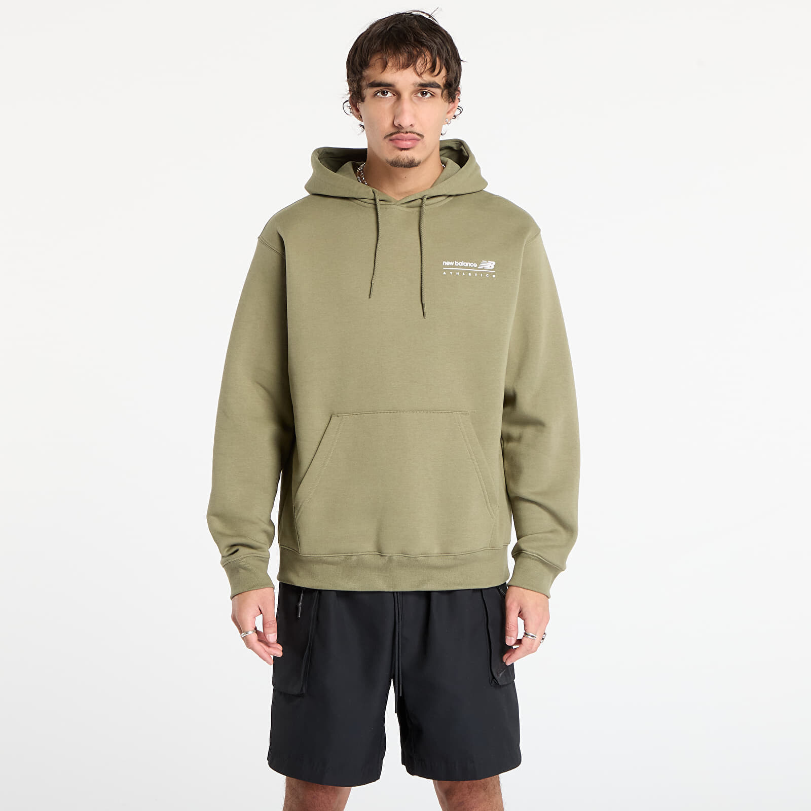 Mikina New Balance Linear Graphic Fleece Hoodie Dark Olive S