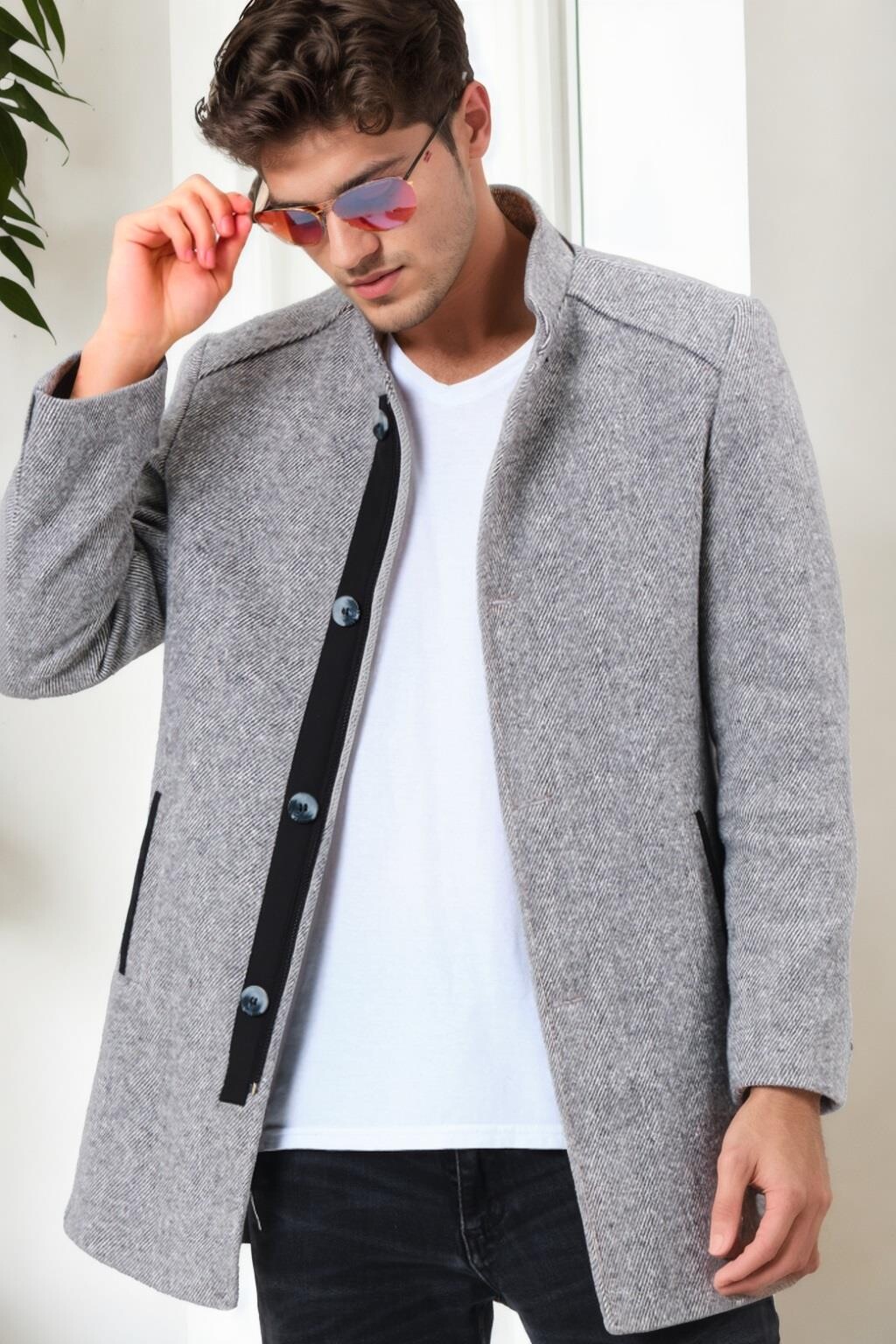 PLT9327 DEWBERRY MEN'S COAT-DIAGONAL GRAY