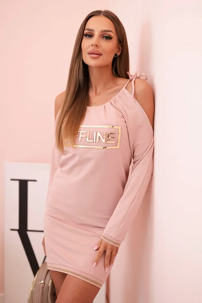 Kesi Dámska bavlnená sukňa s odhalenými ramenami a nápisom OFFLINE tmavý pudrový ruž