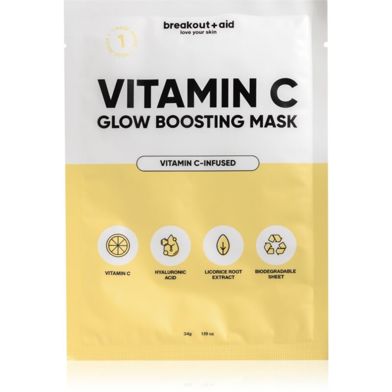 breakout + aid Vitamin C Glow Boosting Mask plátenná maska s vitamínom C 34 g
