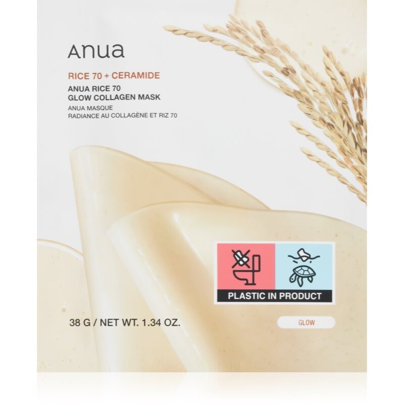 Anua Rice 70% + Ceramide Clow Collagen Mask rozjasňujúca pleťová maska s kolagénom 1 ks