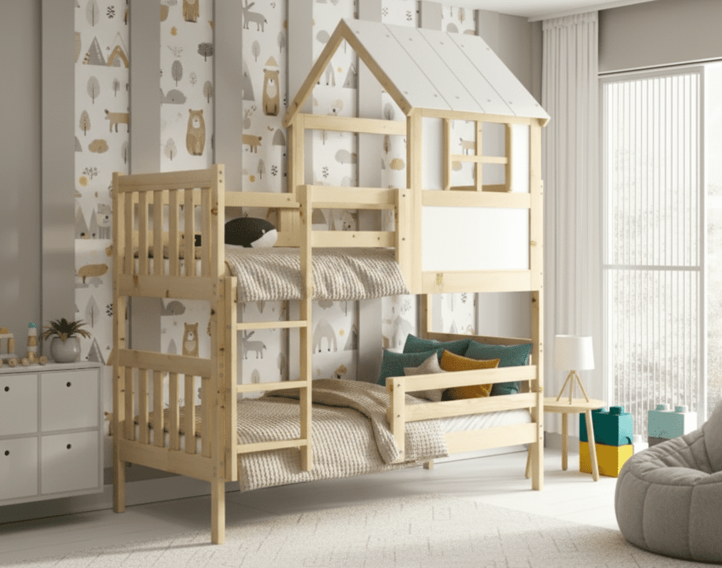 BMS Detská poschodová posteľ KACPER s domčekom  | borovica 90 x 190 cm