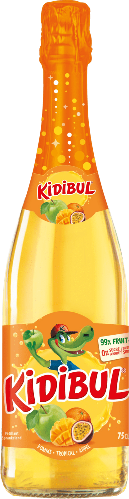 KIDIBUL Detský šumivý nápoj - 99% jablko, tropické ovocie 750 ml