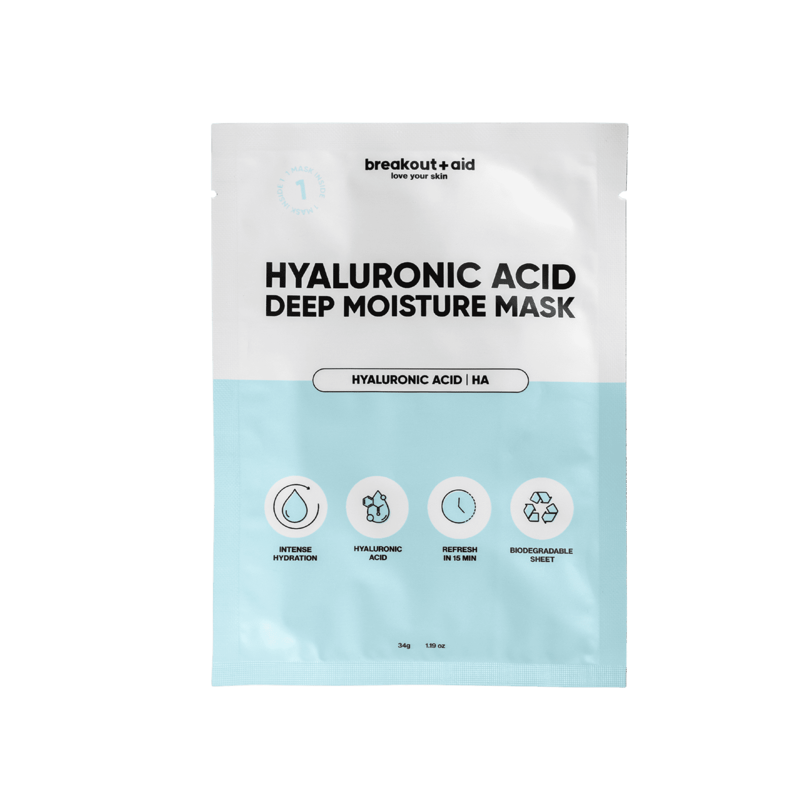 BREAKOUT+AID Hydratačná maska ​​s kyselinou hyalurónovou 34 g