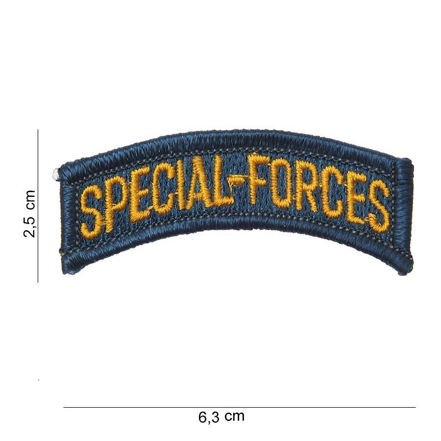 Nášivka textilná Fostex nápis Special-Forces 2,5x6,3 cm - modrá-žltá