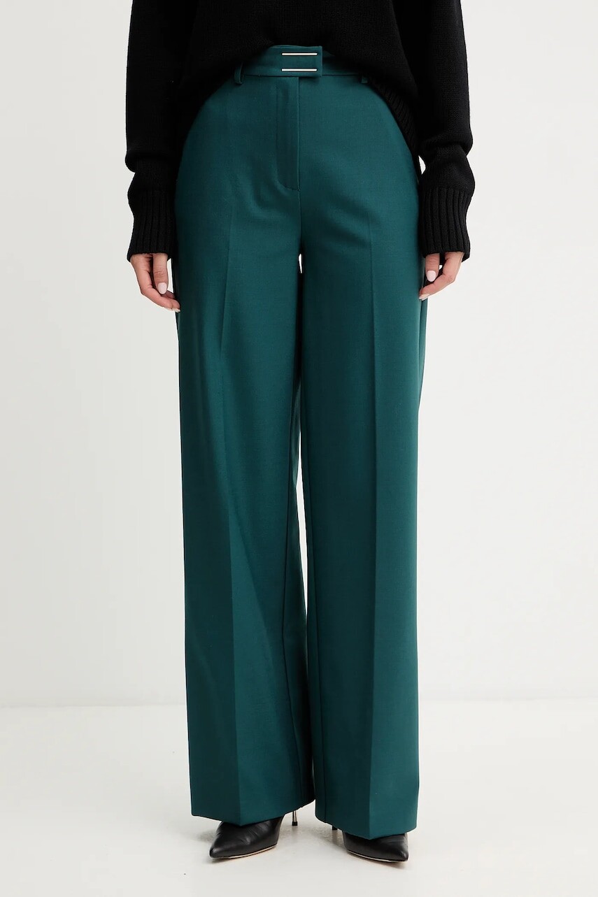 Nohavice s prímesou vlny Patrizia Pepe zelená farba, široké, vysoký pás, 2P1707 A475