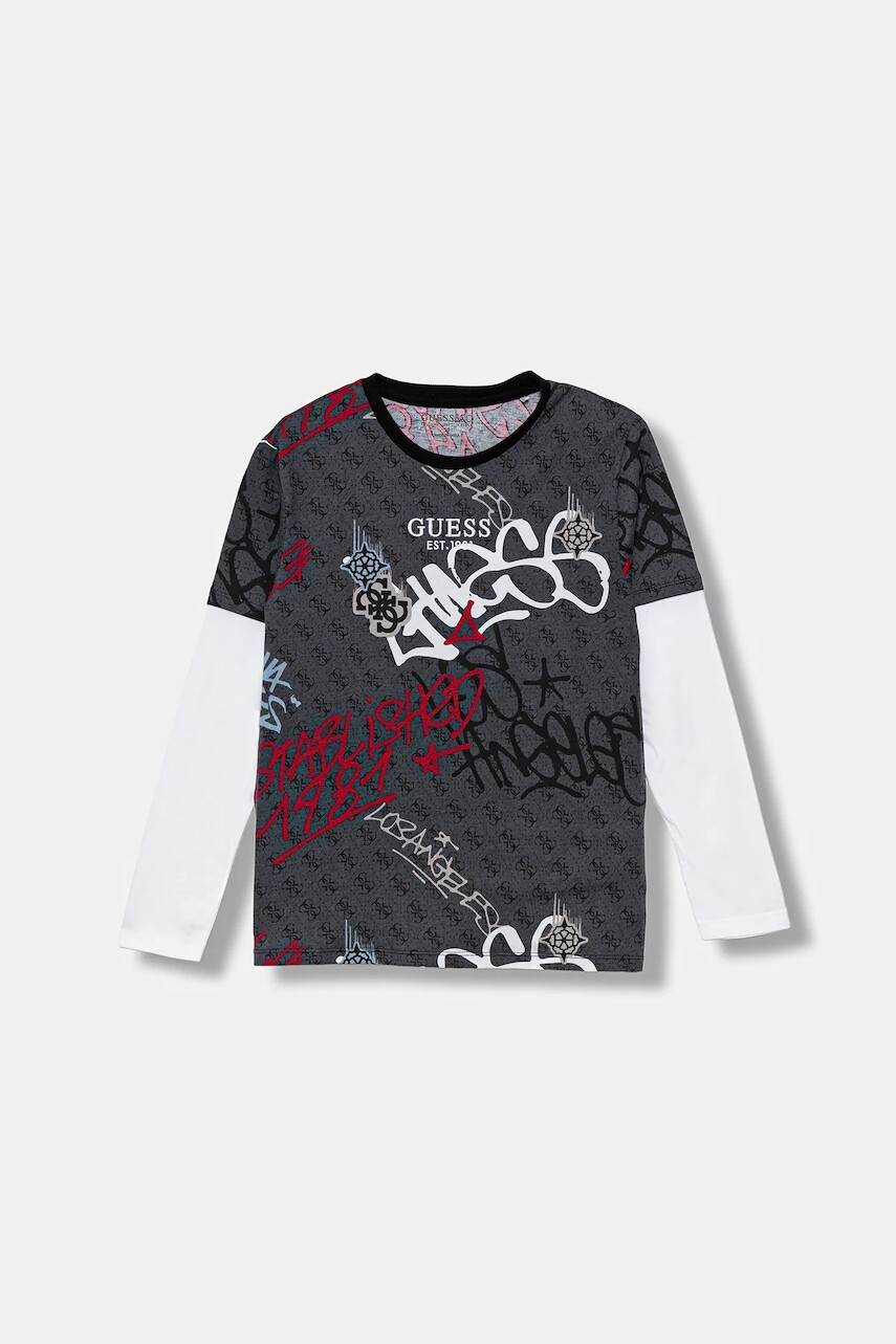 Detská bavlnená košeľa s dlhým rukávom Guess šedá farba, vzorovaná, L5BI08 I3Z14