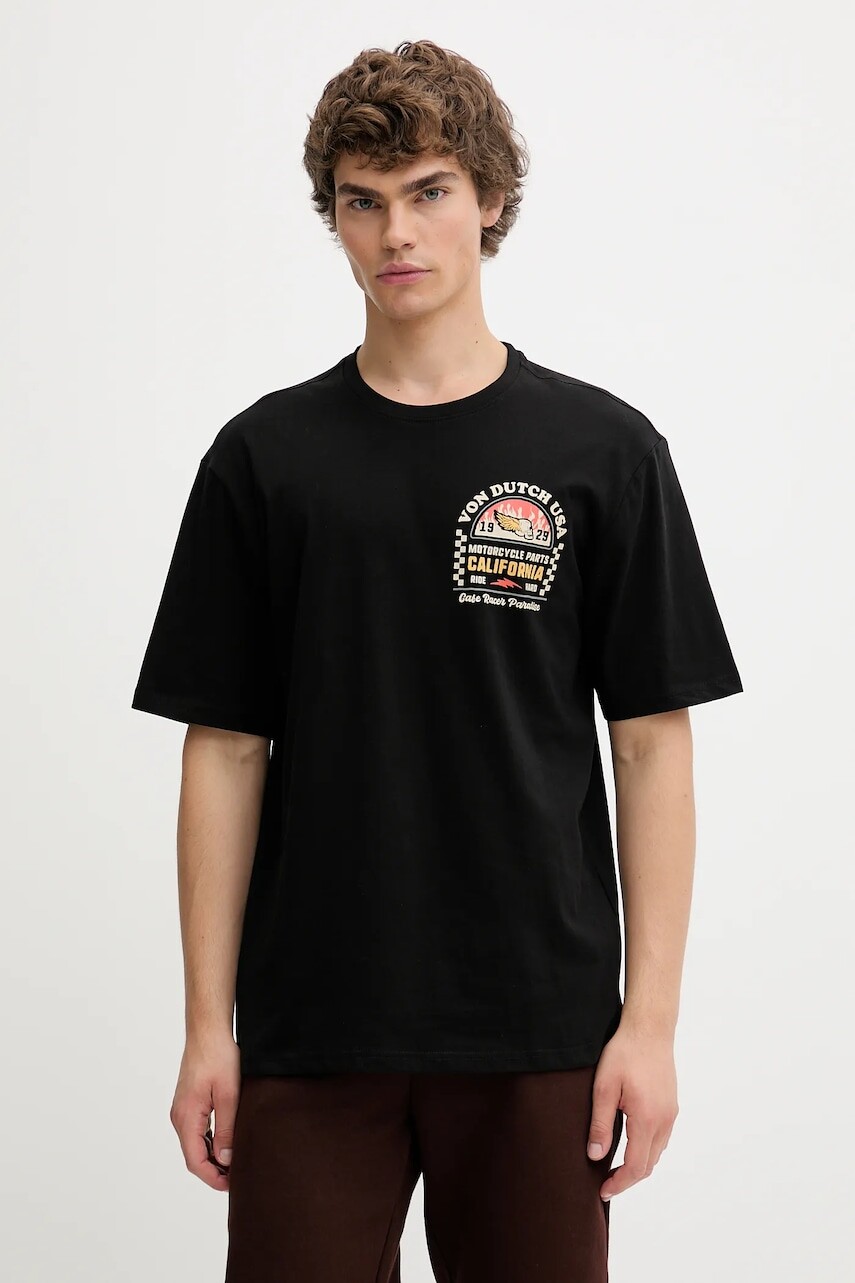 Bavlnené tričko Von Dutch pánske, čierna farba, vzorované, VD.1.H.TR.HEAD