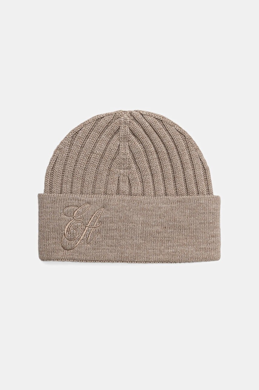 Vlnená čiapka Emporio Armani béžová farba, EW003120 AF19981