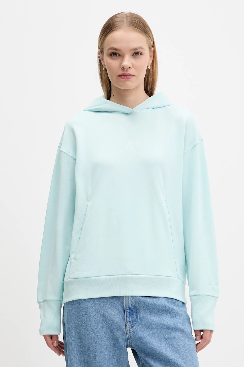 Bavlnená mikina adidas All Szn French Terry tyrkysová farba, s kapucňou, jednofarebná, JV7347