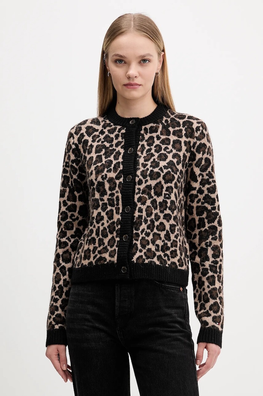 Kardigan s prímesou vlny Tommy Jeans hnedá farba, teplý, DW0DW21968