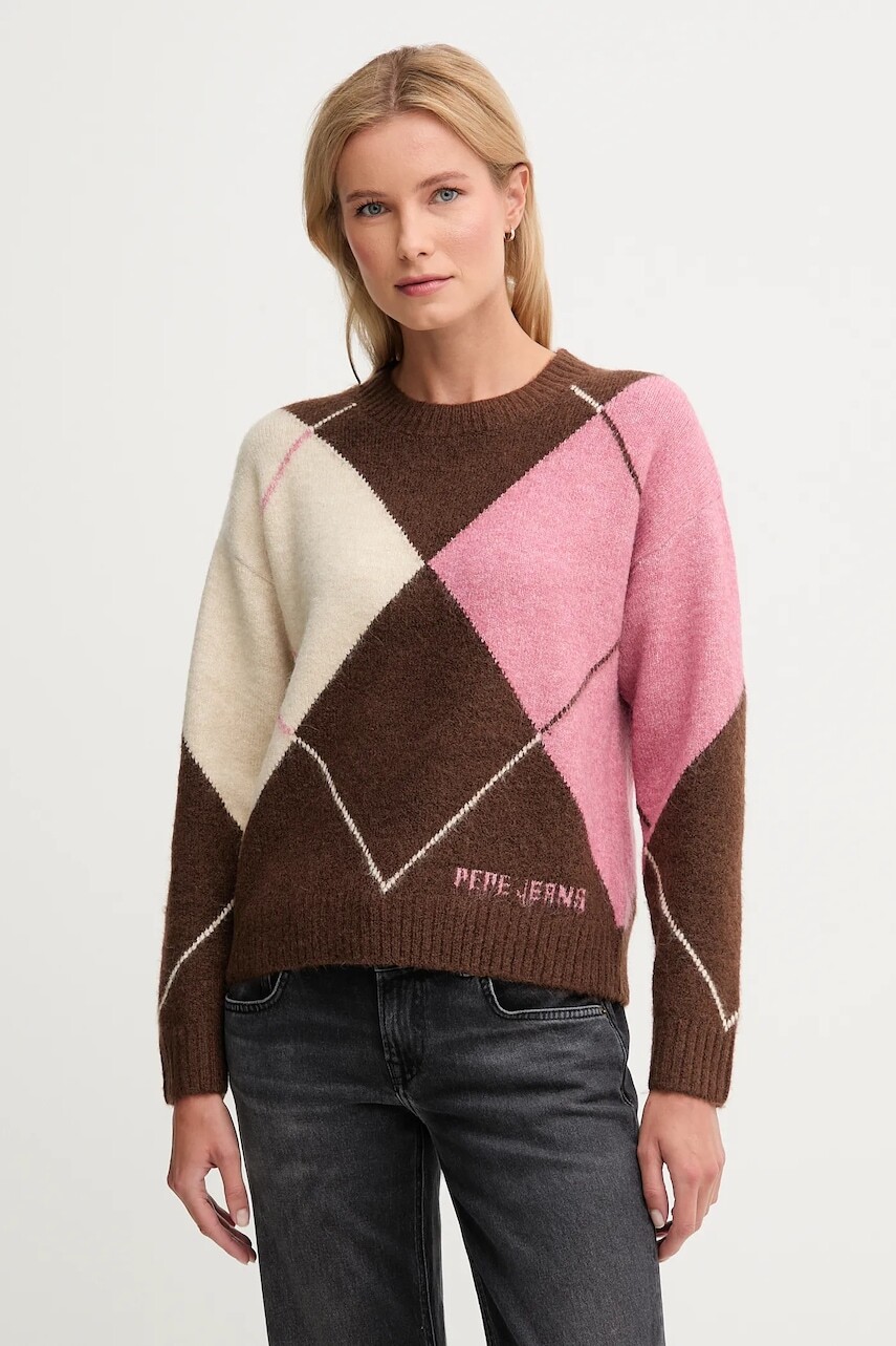 Sveter s prímesou vlny Pepe Jeans hnedá farba, teplé, PL7000037