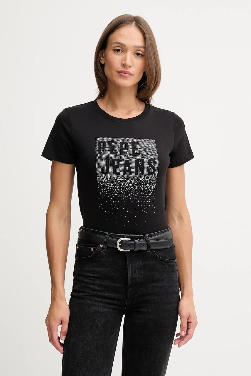 Bavlnené tričko Pepe Jeans dámske, čierna farba, PL5000020