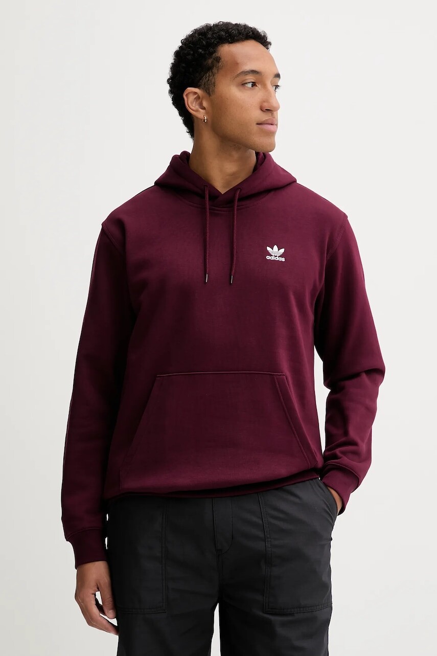 Mikina adidas Originals Essentials bordová farba, s kapucňou, jednofarebná, HY2079